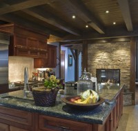 Austin Rustic Ceiling and Stone Kitchen Houston